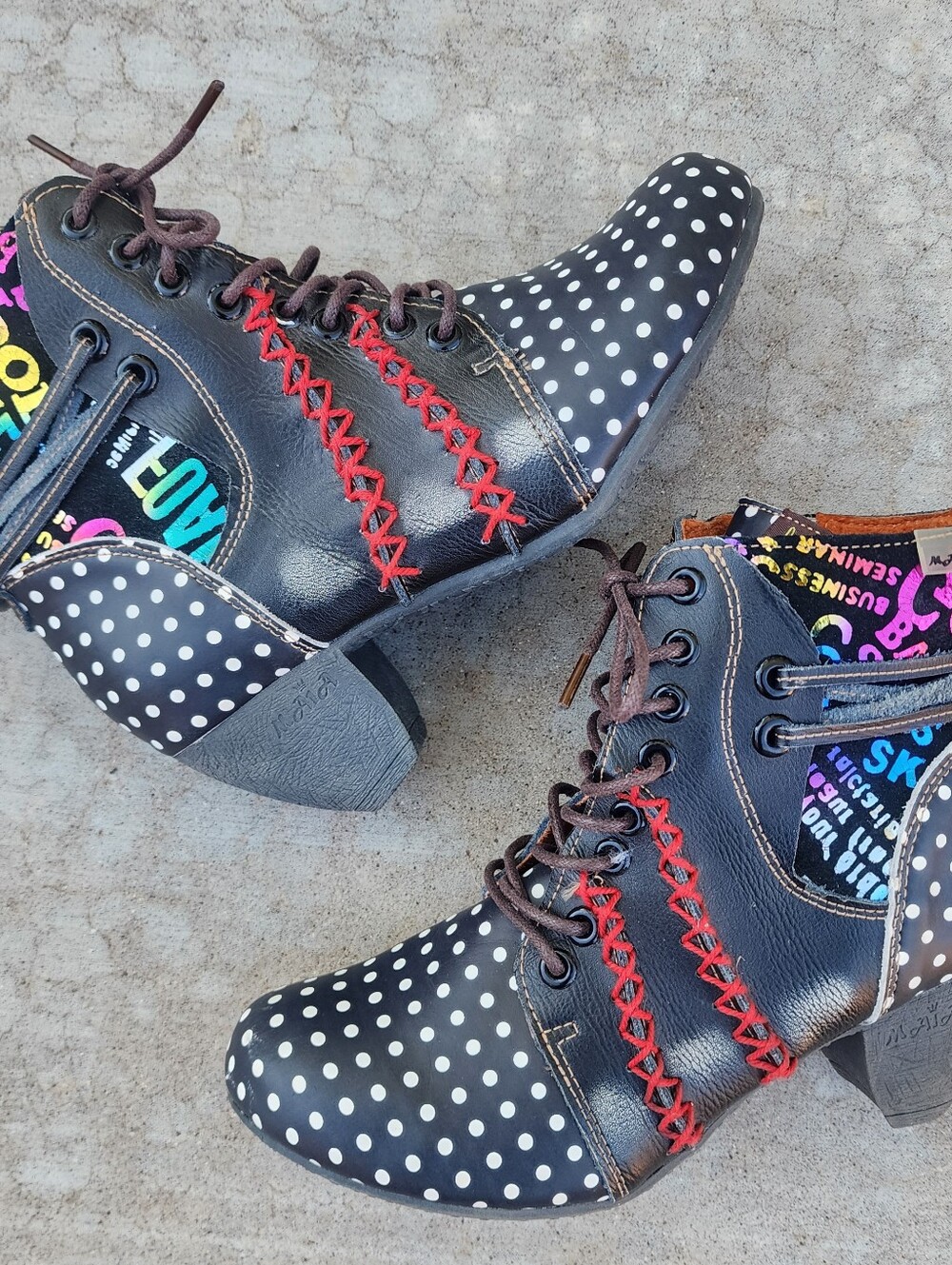 TMA EYES & MAiA Polka Dot Leather Womens Maximalist Boots Hand Stitching, EU 37